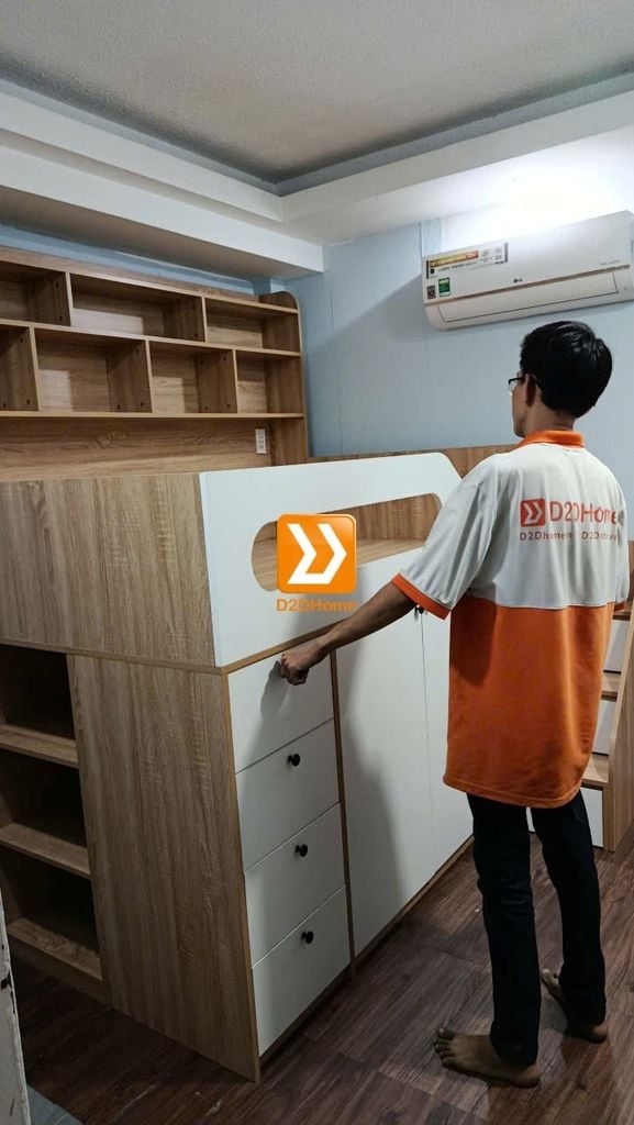 Giường thông minh tích hợp nhiều công năng tủ áo ngăn kéo kệ sách mã GTM.DN01 - Ảnh 13