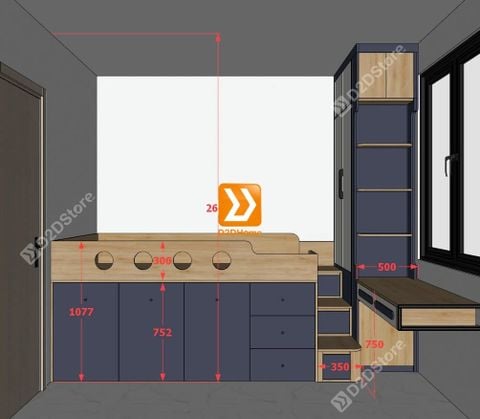 Phòng ngủ với hệ giường tủ bàn kết hợp nhà chị Hà