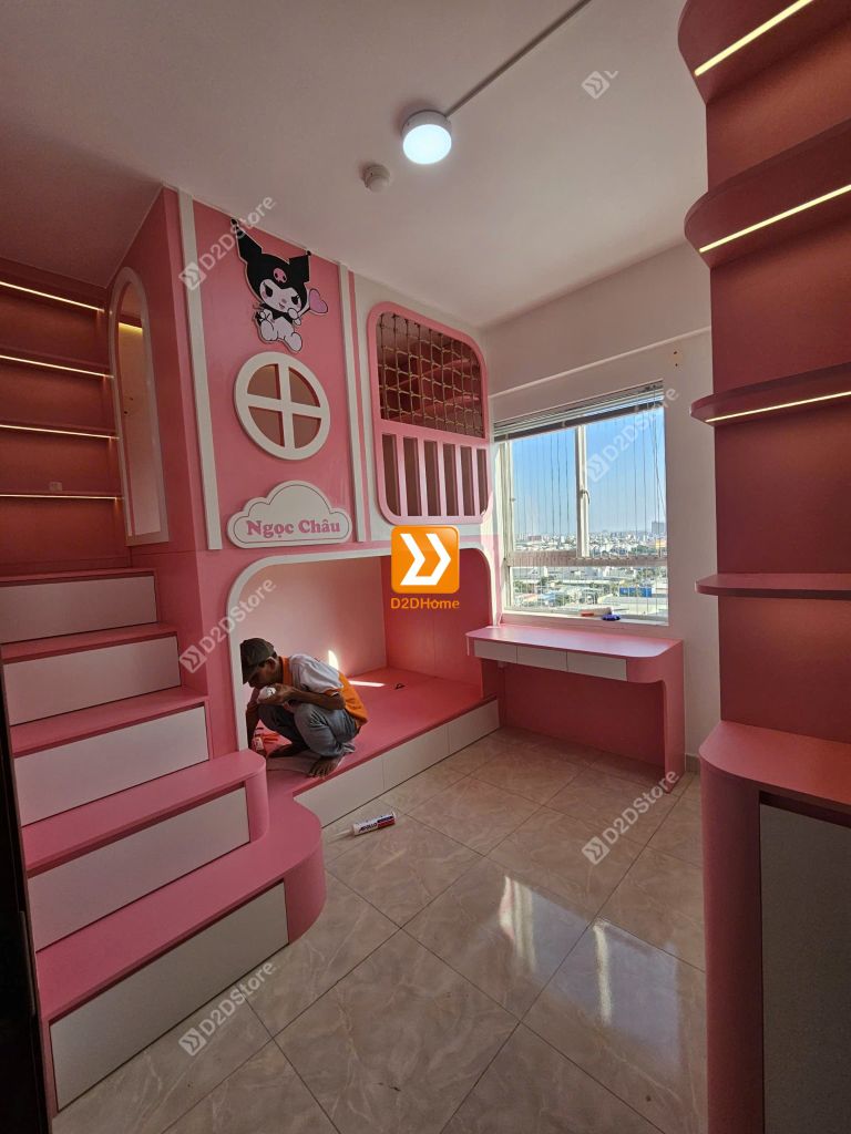 Phòng ngủ giường tầng cho 2 bé gái nhà anh Quốc Cường