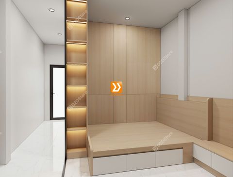 Phòng ngủ giường tầng cho bố mẹ và 1 bé gái nhà chị Diệu Hạnh