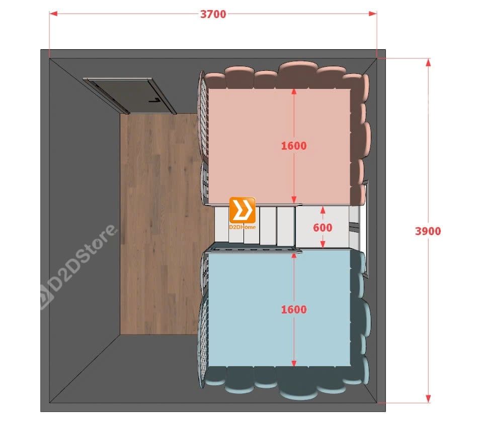 Phòng ngủ giường tầng đối xứng cho 2 bé trai và gái nhà anh Minh Nhật