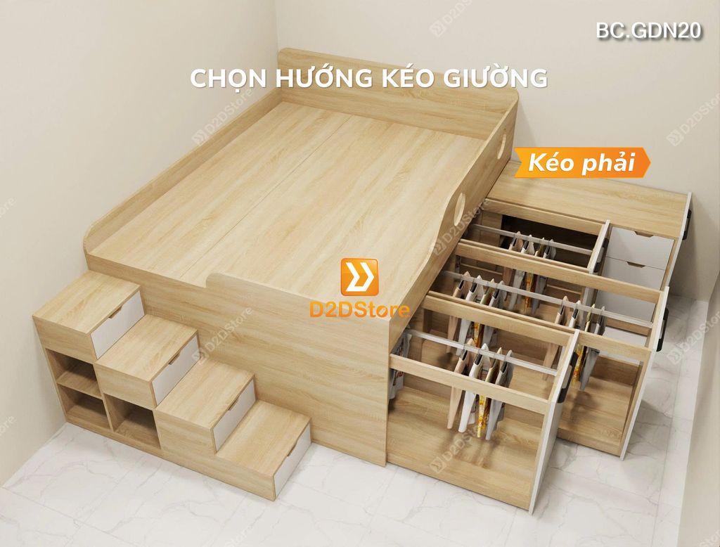 Giường ngủ kết hợp tủ lưu trữ đa năng nhiều kích thước mã BC.GDN20
