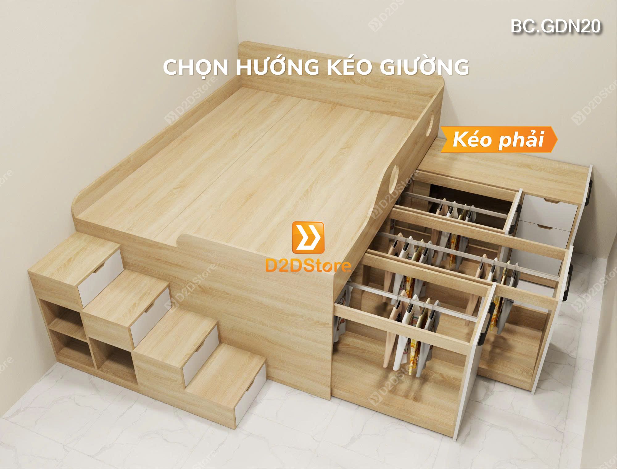  Giường ngủ kết hợp tủ lưu trữ đa năng nhiều kích thước mã BC.GDN20 