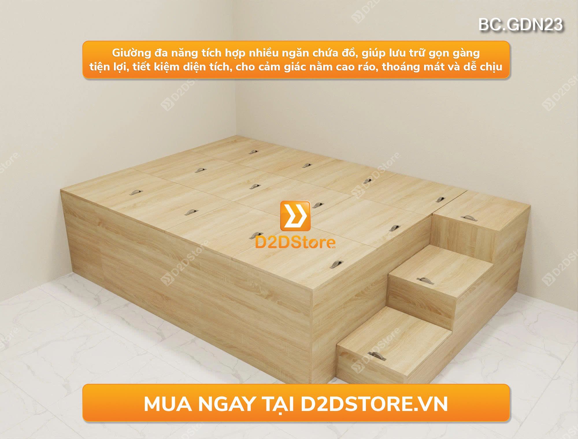  Giường ngủ kết hợp tủ lưu trữ nhiều kích thước mã BC.GDN23 