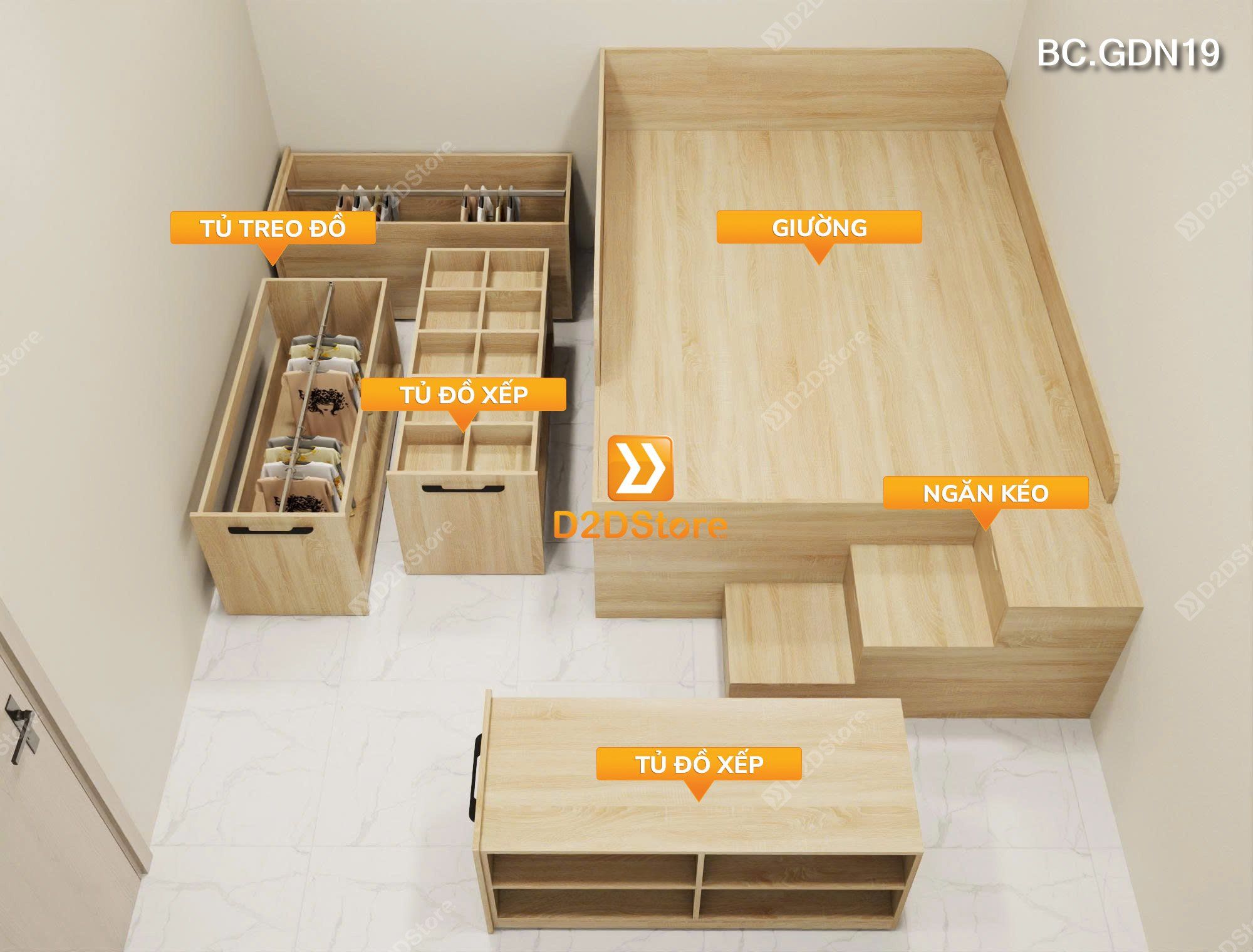  Giường lưu trữ thông minh nhiều kích thước mã BC.GDN19 