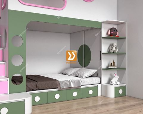Phòng ngủ giường tầng cho 1 bé trai và 1 bé gái nhà chị Kendy Huỳnh
