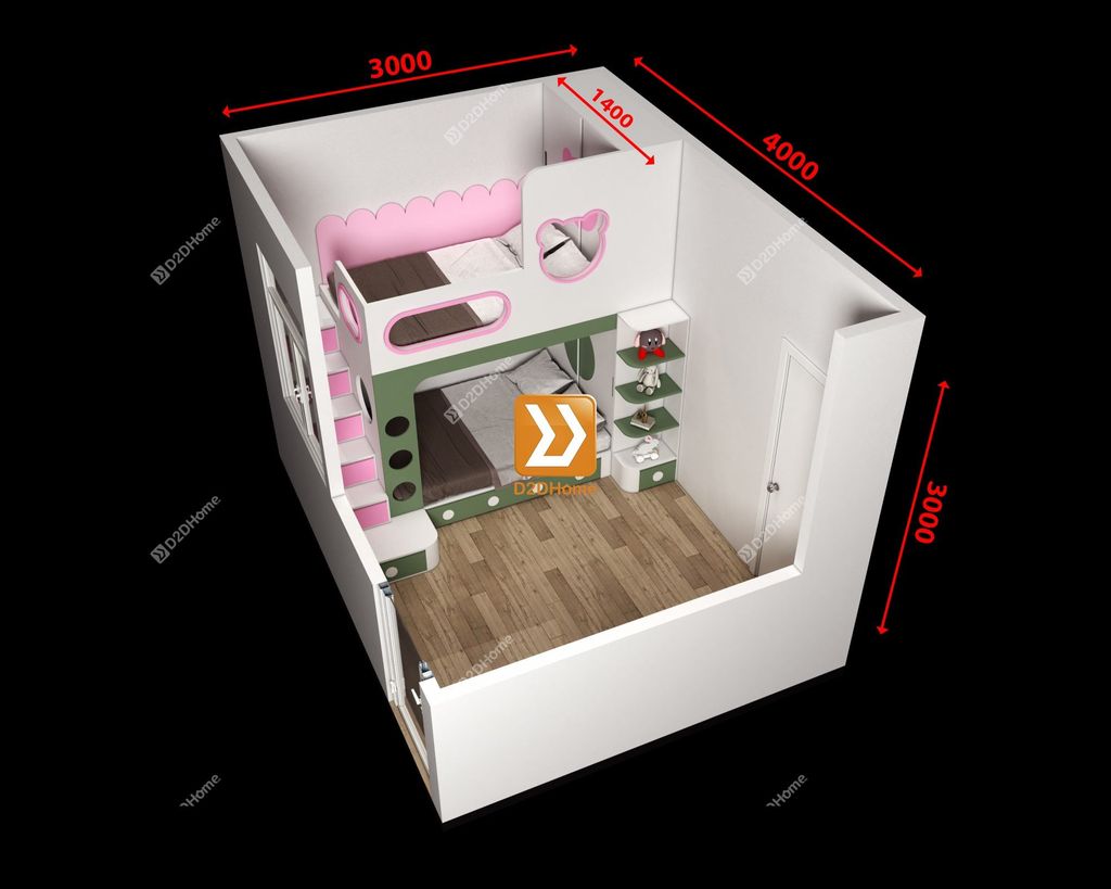 Phòng ngủ giường tầng cho 1 bé trai và 1 bé gái nhà chị Kendy Huỳnh