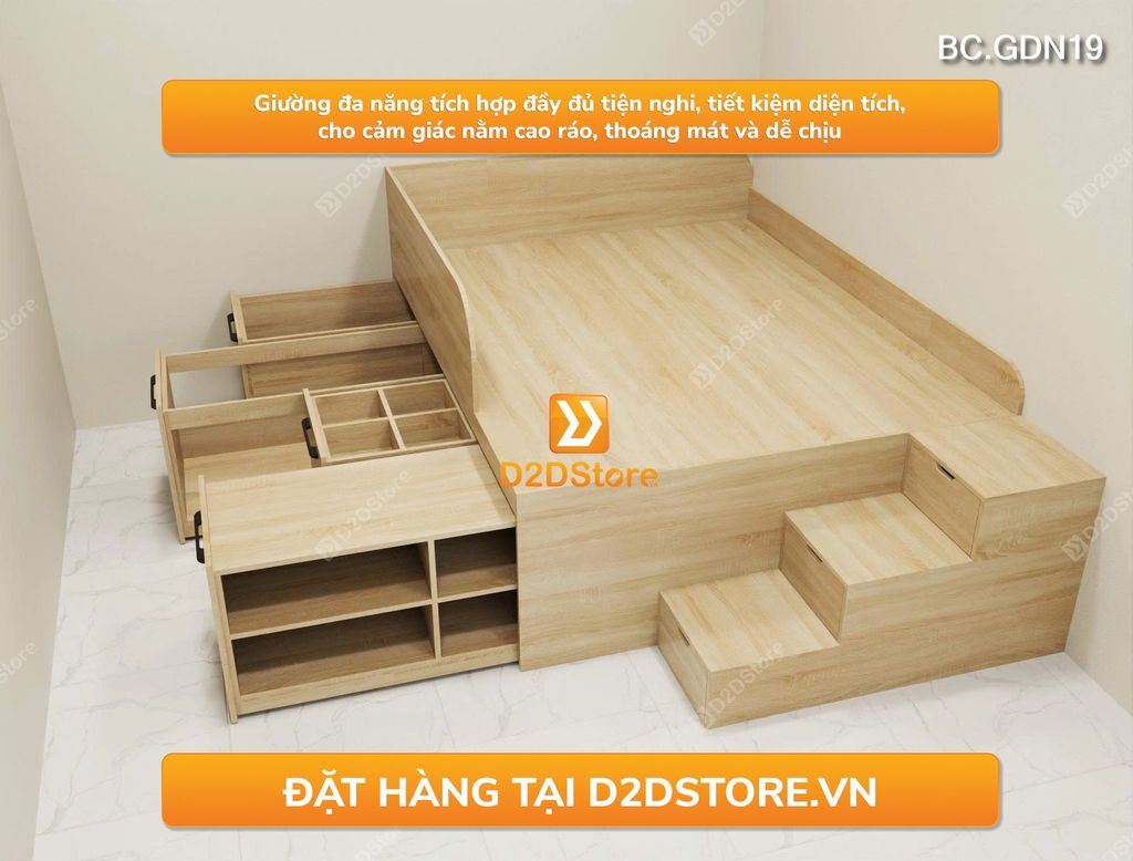 Giường lưu trữ thông minh nhiều kích thước mã BC.GDN19