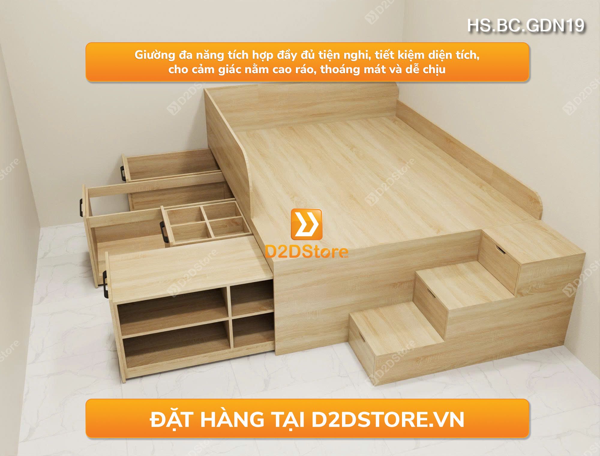  Giường lưu trữ thông minh nhiều kích thước mã HS.BC.GDN19 