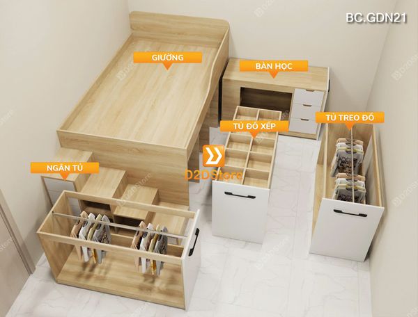 Giường ngủ kết hợp tủ lưu trữ thông minh nhiều kích thước mã BC.GDN21