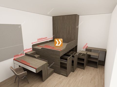 Phòng ngủ với hệ giường tủ bàn kết hợp nhà anh Hoàn