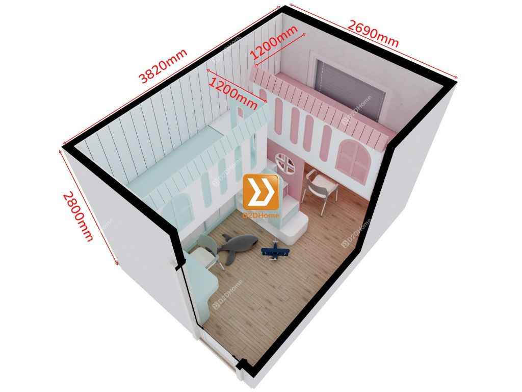 Phòng ngủ giường tầng cho 1 bé trai và 1 bé gái nhà chị Thảo Trần