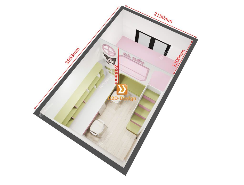 Phòng ngủ giường tầng cho 1 bé trai và 1 bé gái nhà chị Hồng