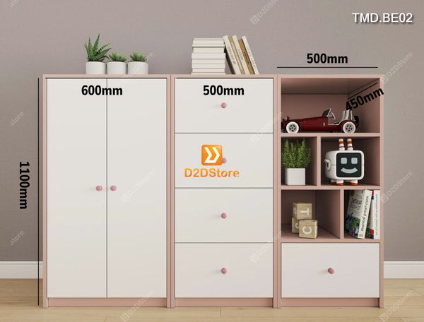 Bộ 3 tủ module cho bé đựng quần áo, sách vở, đồ chơi mã TMD.BE02