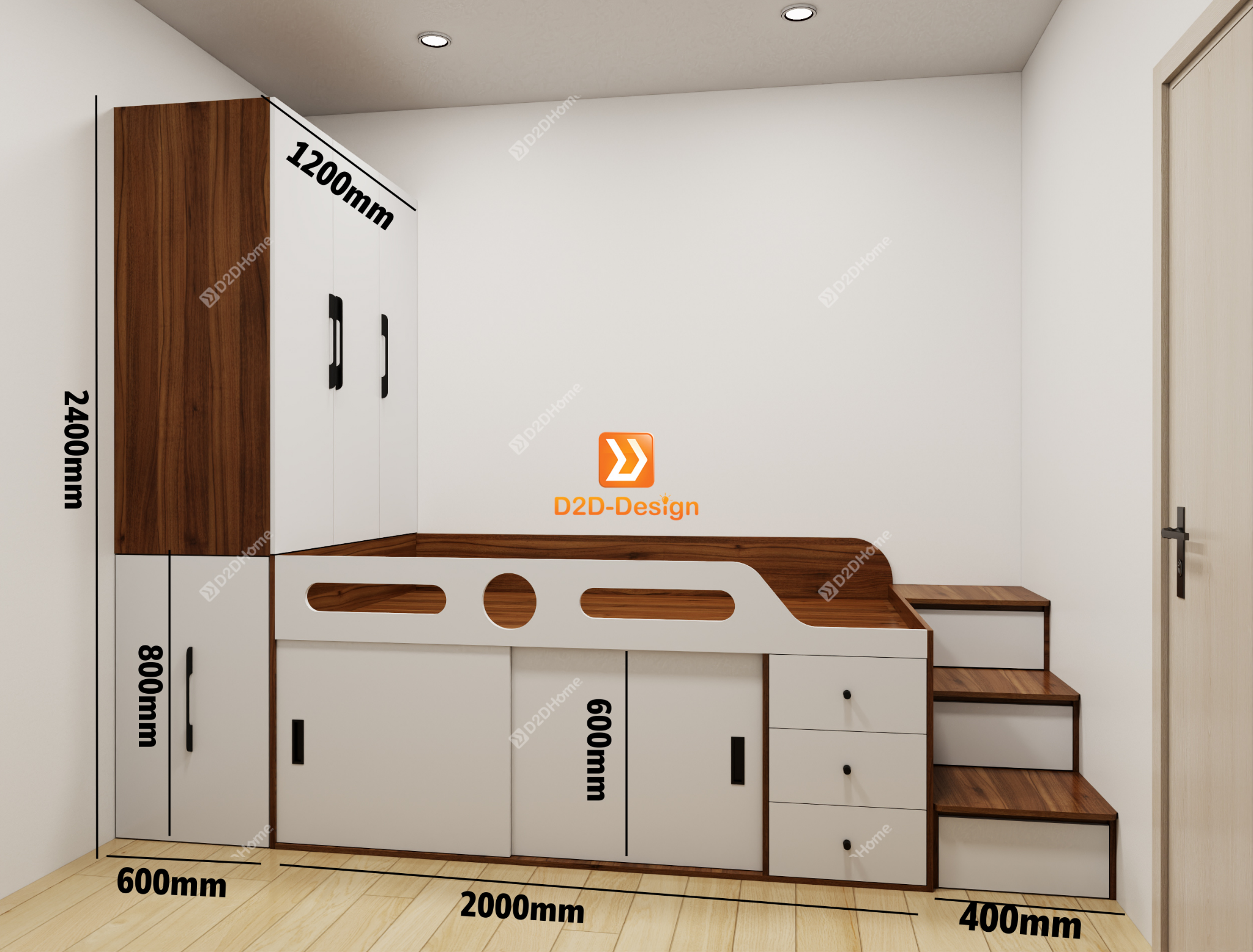 Phòng ngủ với hệ giường tủ kết hợp nhà chị Xuân Nghi