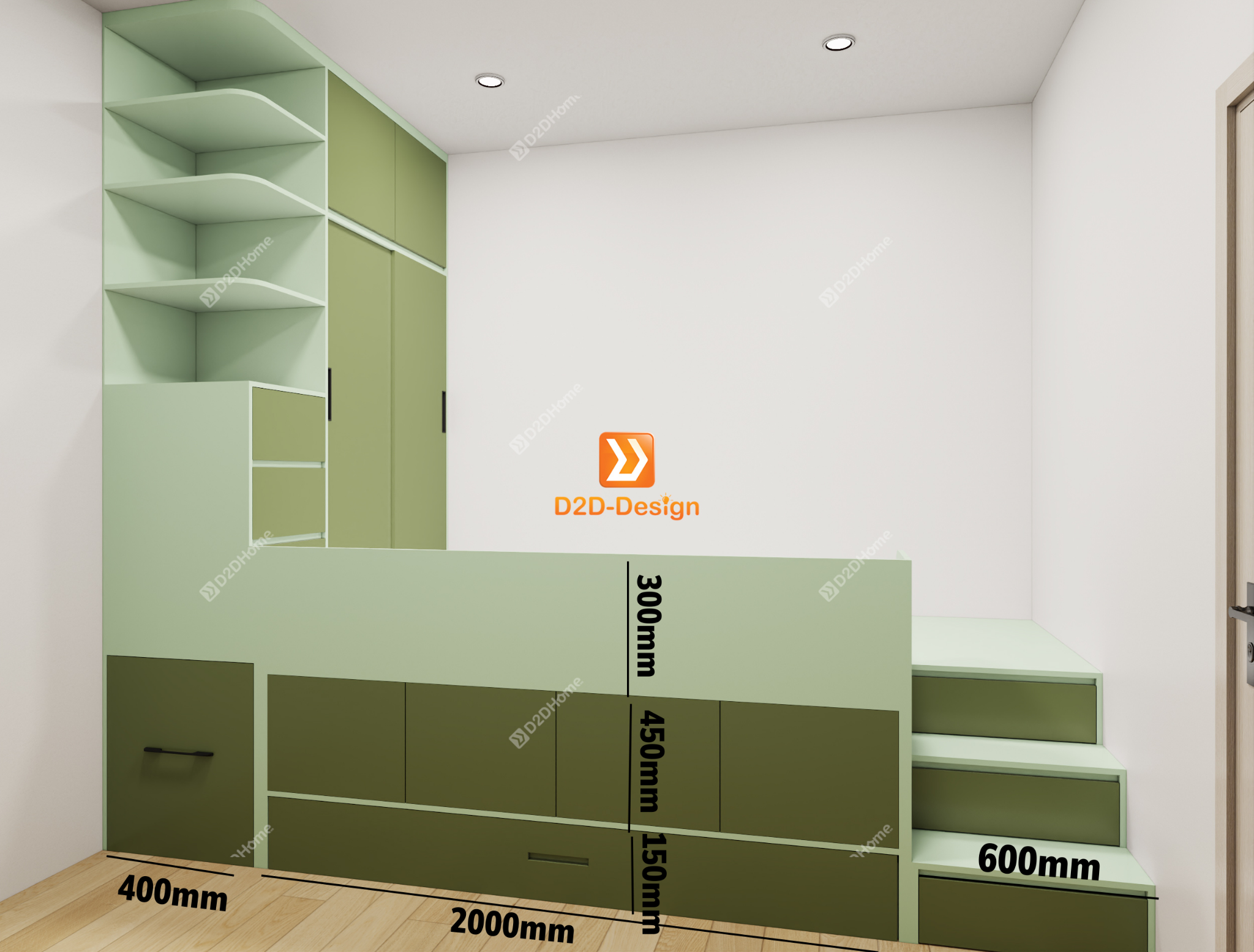 Phòng ngủ với hệ giường tủ bàn kết hợp nhà anh Văn Đại