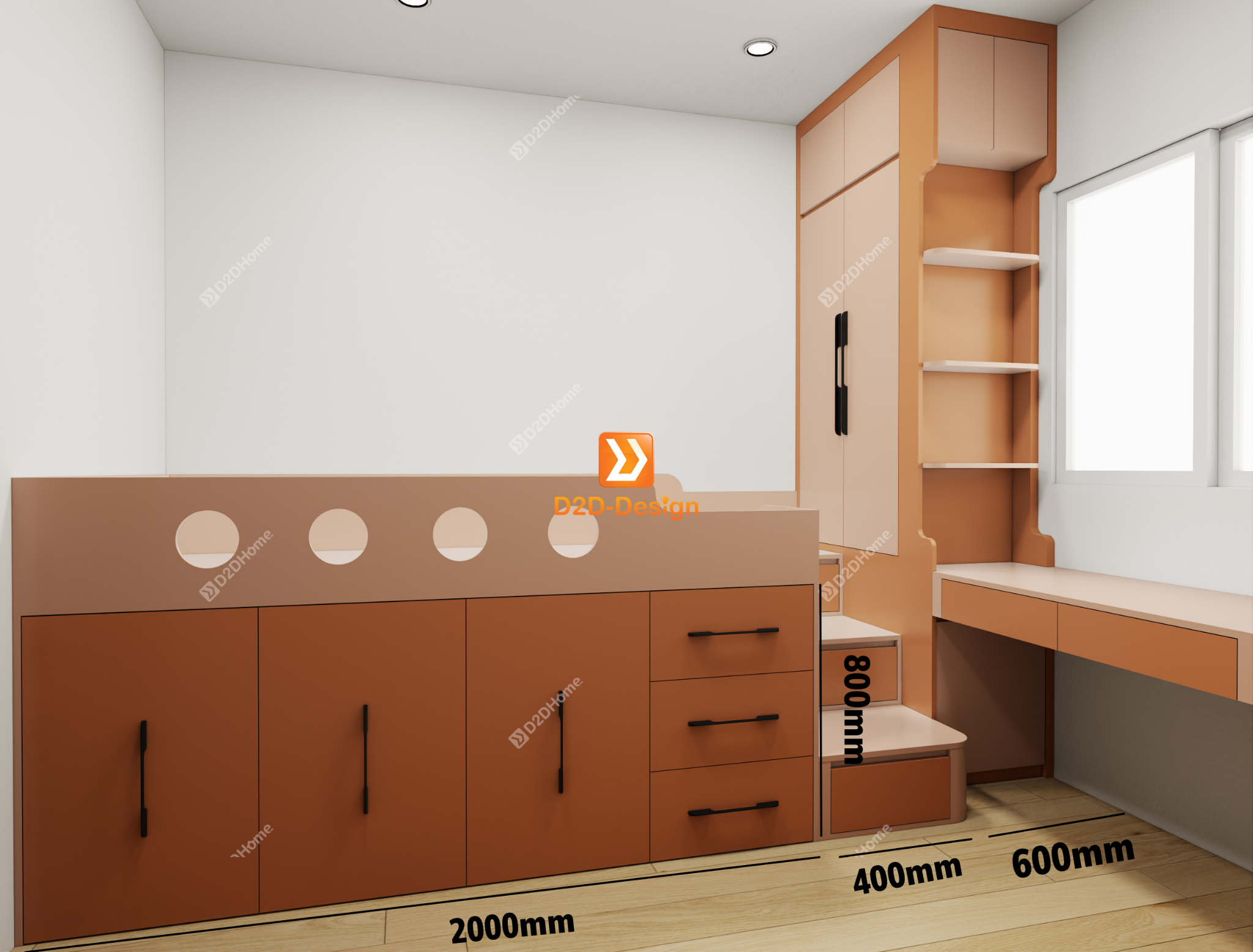 Phòng ngủ với hệ giường tủ bàn kết hợp nhà anh Quốc Trung