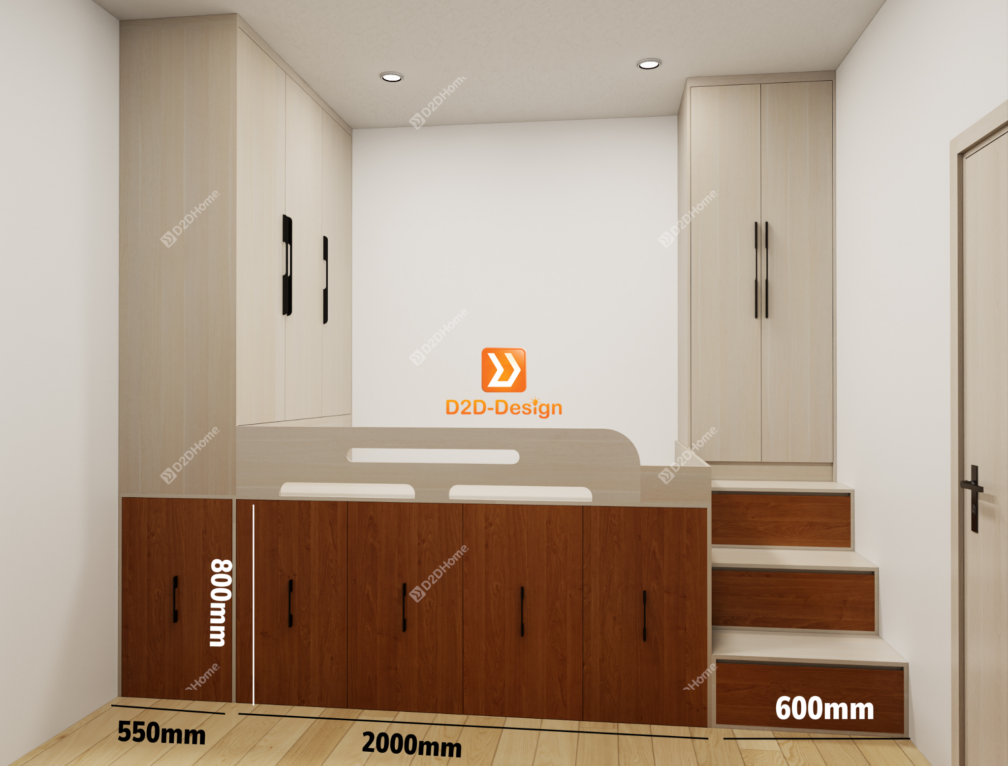 Phòng ngủ với hệ giường tủ kết hợp nhà anh Khang