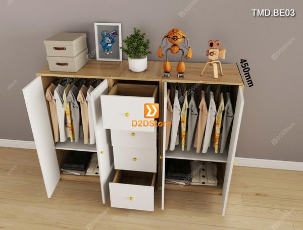 Bộ 3 tủ module cho bé đựng quần áo, sách vở, đồ chơi mã TMD.BE03