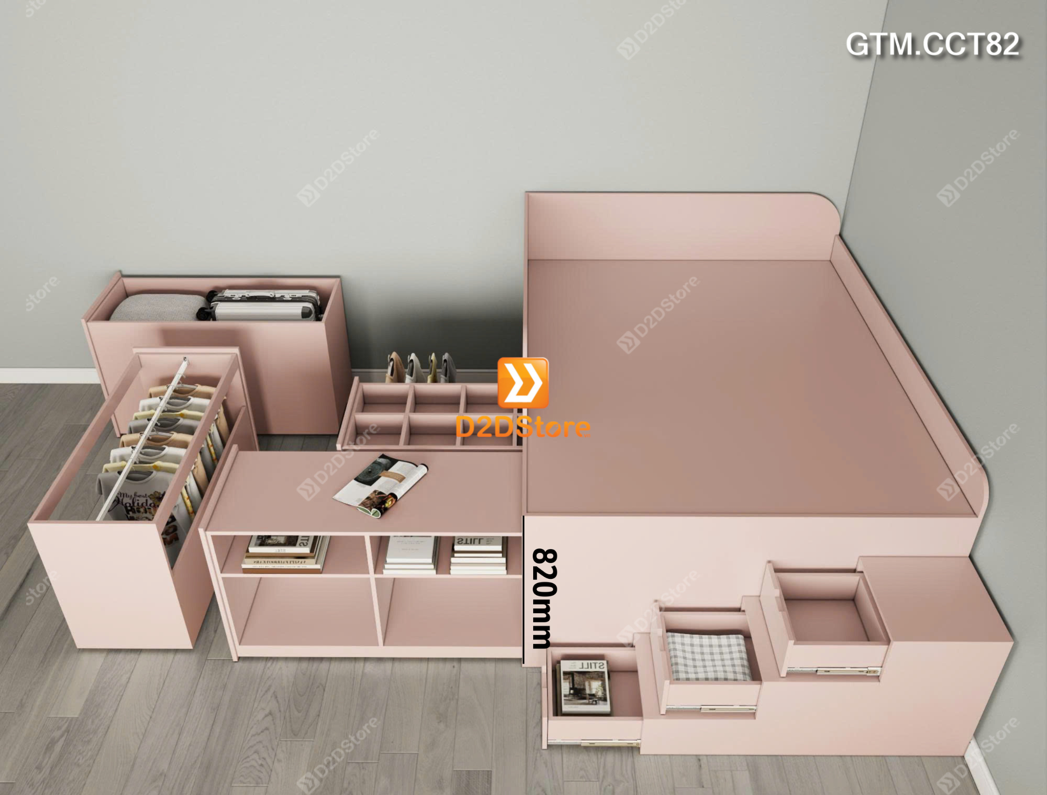  Giường thông minh tích hợp 4 tủ ngăn kéo dưới giường tiện ích có cầu thang cao 82cm mã GTM.CCT82 