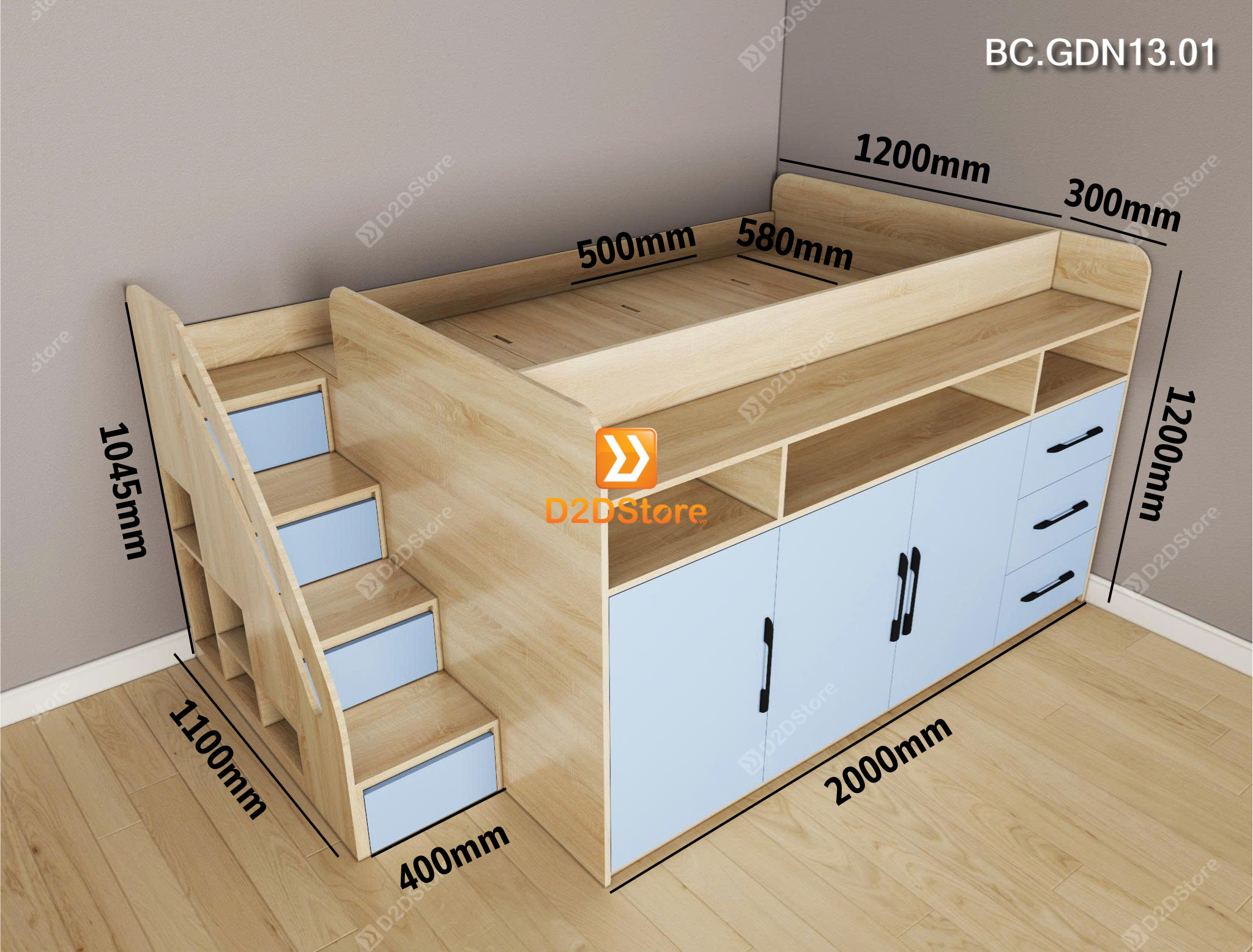  Giường kết hợp tủ áo và các ngăn hộc tủ lưu trữ đa năng mã BC.GDN13.01 