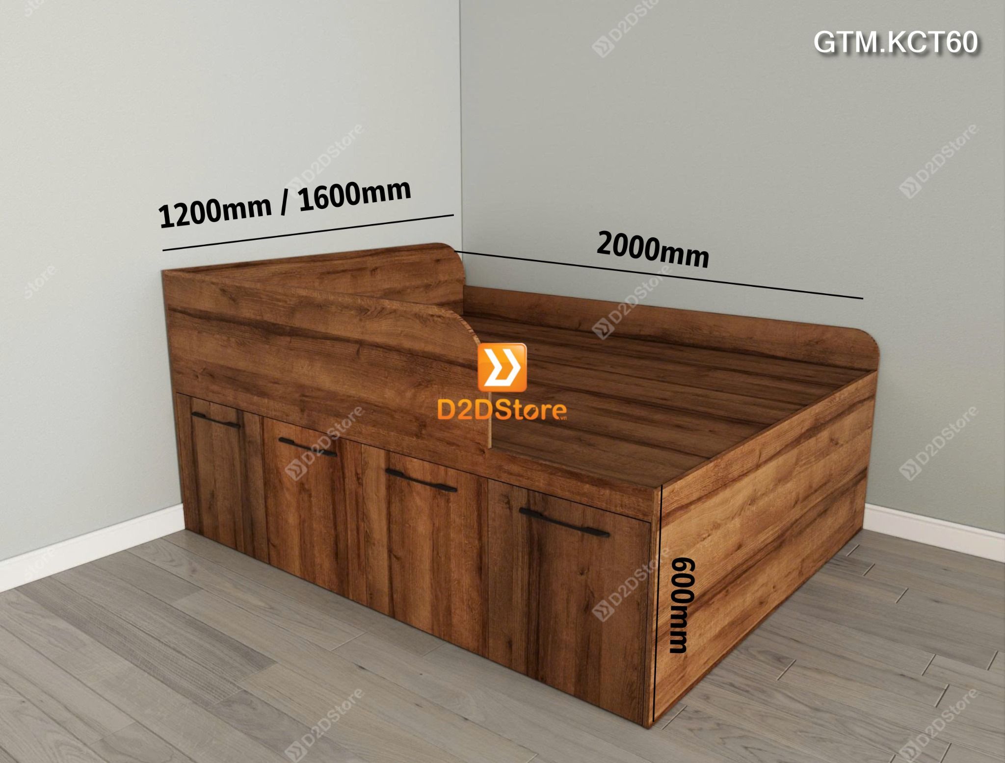 Giường thông minh tích hợp 4 tủ ngăn kéo dưới giường tiện ích không cầu thang cao 60cm mã GTM.KCT60