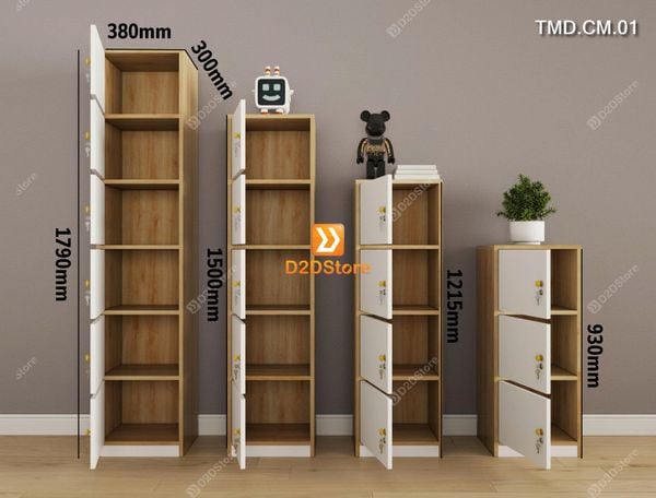 Bộ 4 tủ module chiều cao tăng dần có cánh tủ có khóa đựng đa dạng đồ dùng cá nhân mã TMD.CM.01