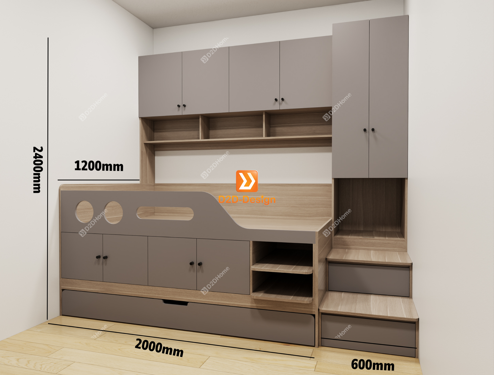 Phòng ngủ với hệ giường tủ kết hợp nhà anh An Thony