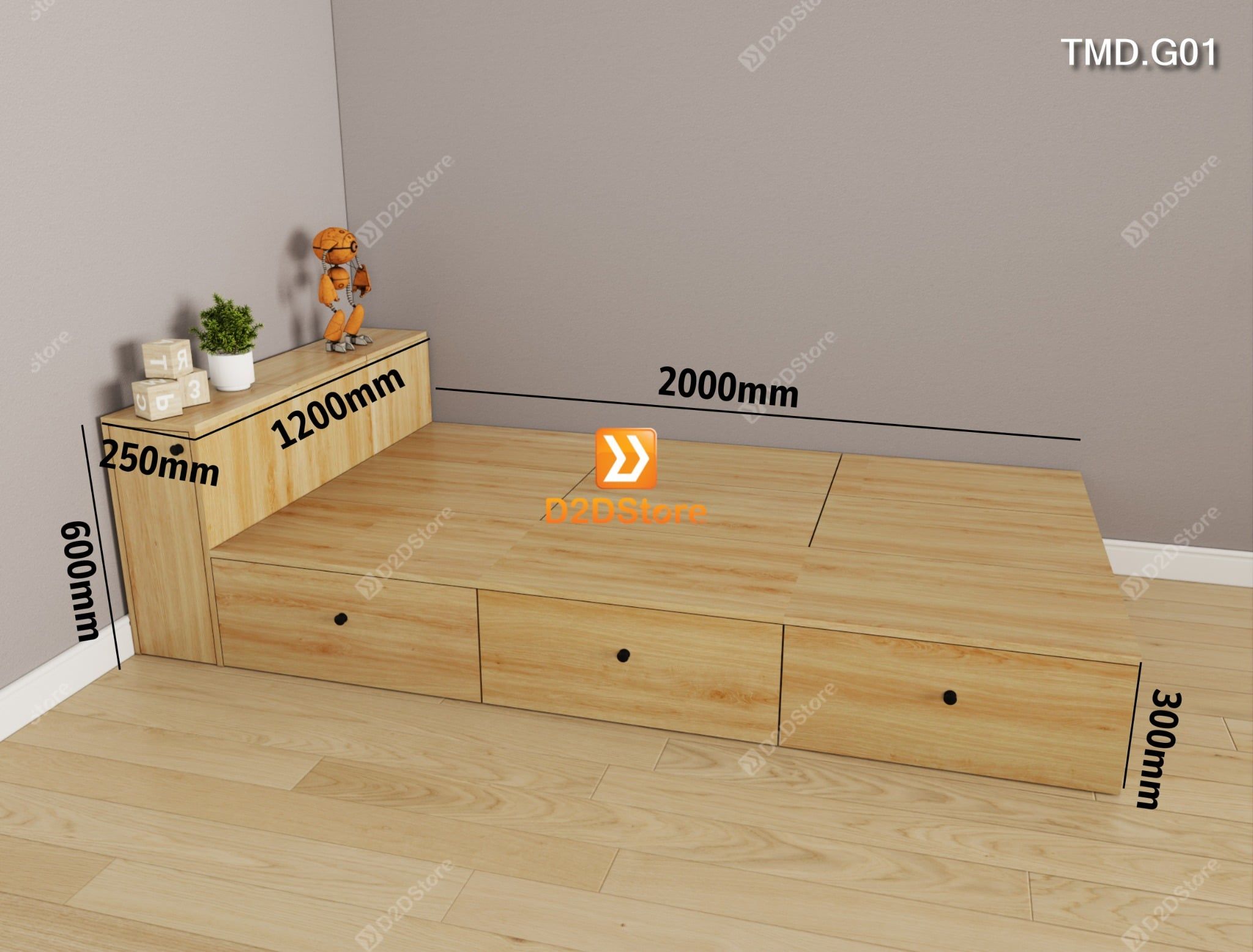  Giường module có nhiều ngăn lưu trữ, dễ dàng di chuyển tháo lắp mã TMD.G01 