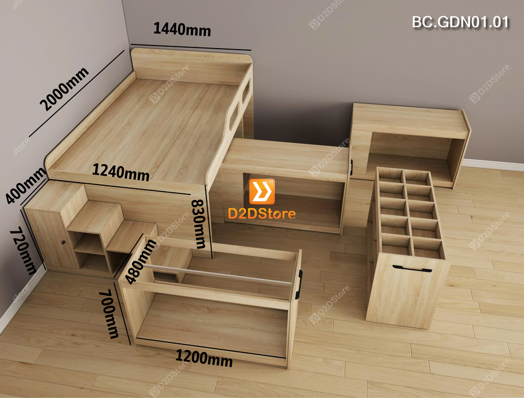 Giường đa năng kết hợp tủ kéo và bàn học mã BC.GDN01.01