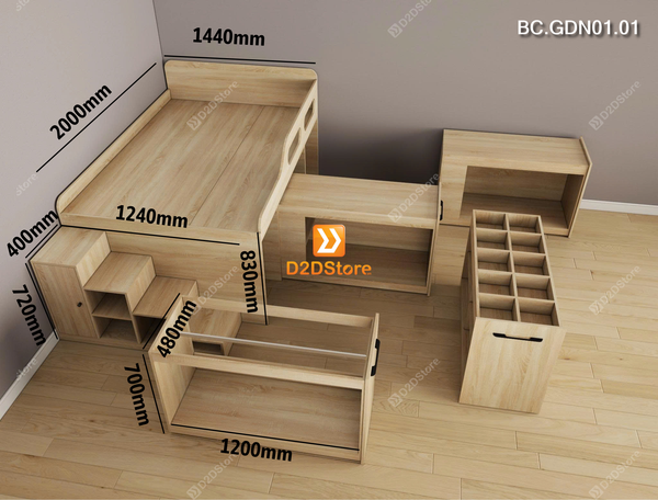 Giường đa năng kết hợp tủ kéo và bàn học mã BC.GDN01.01