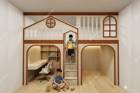 Phòng ngủ giường tầng cho 2 bé trai nhà anh Hy