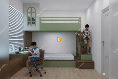 Phòng ngủ giường tầng cho 2 bé trai nhà anh Tiến Phạm