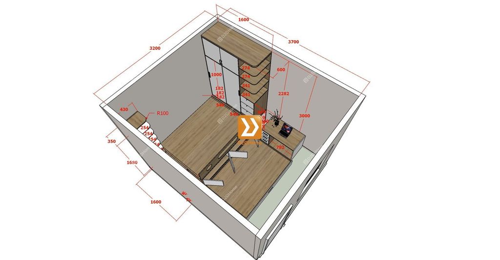 Phòng ngủ cho bé với hệ giường tủ bàn kết hợp nhà chị Phượng