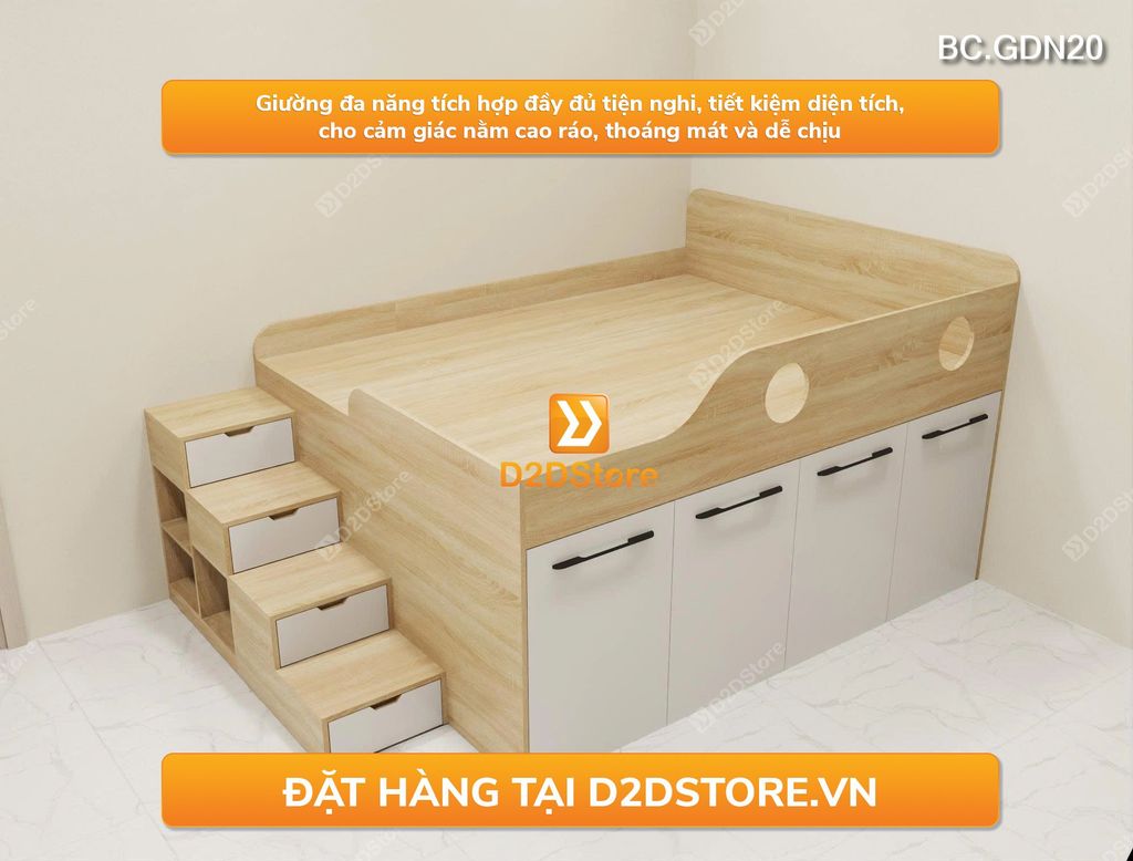 Giường ngủ kết hợp tủ lưu trữ đa năng nhiều kích thước mã BC.GDN20