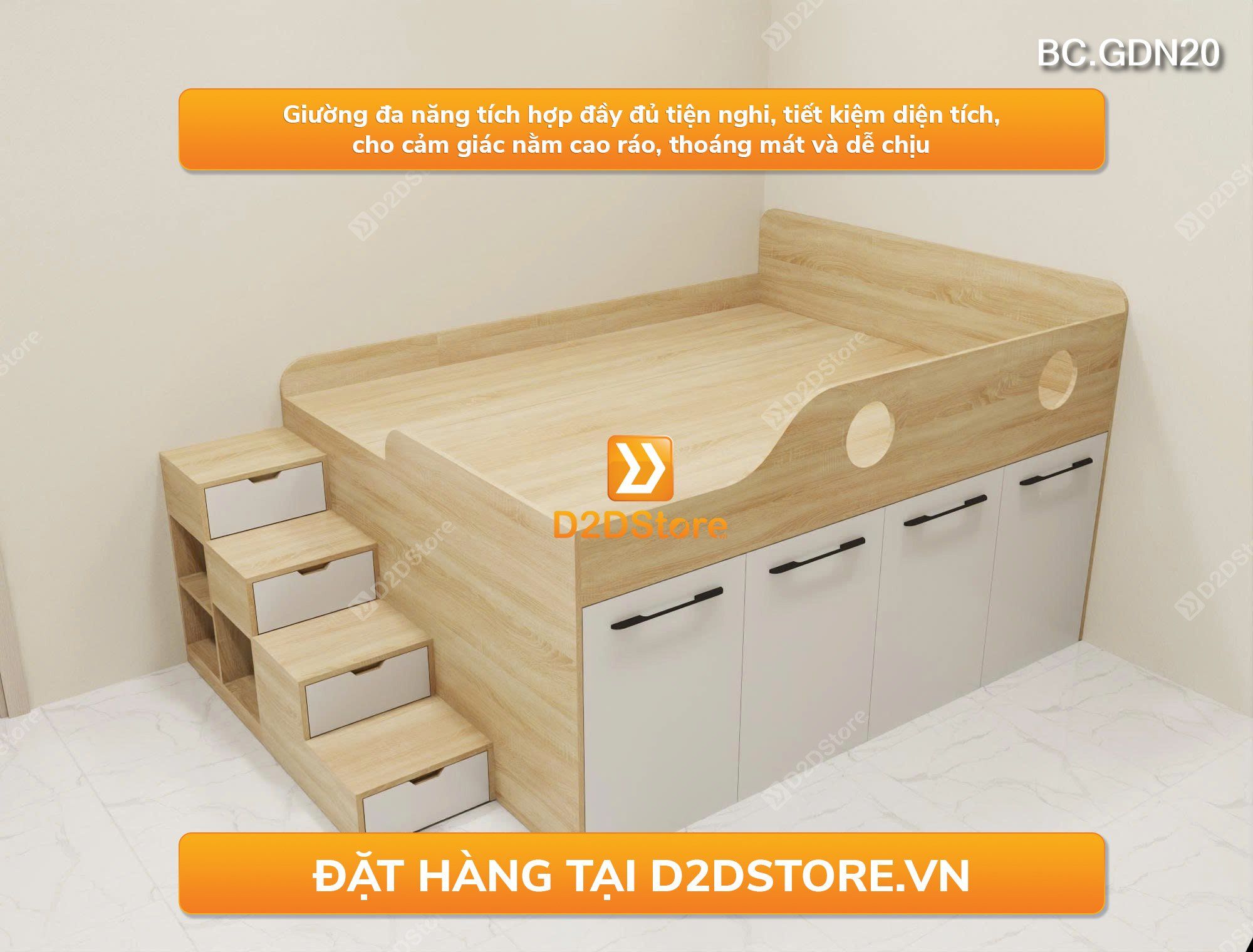  Giường ngủ kết hợp tủ lưu trữ đa năng nhiều kích thước mã BC.GDN20 