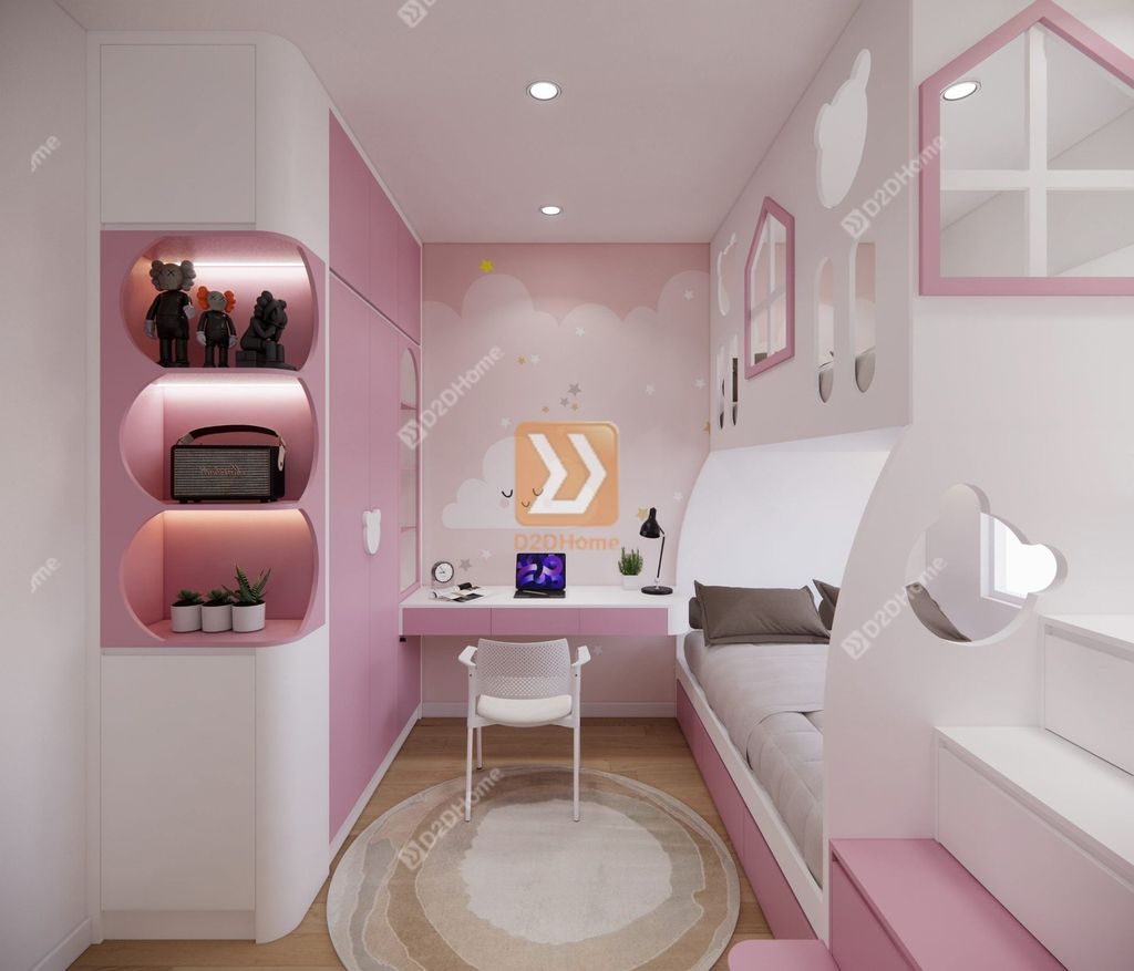 Phòng ngủ giường tầng cho 2 gái nhà anh Nam