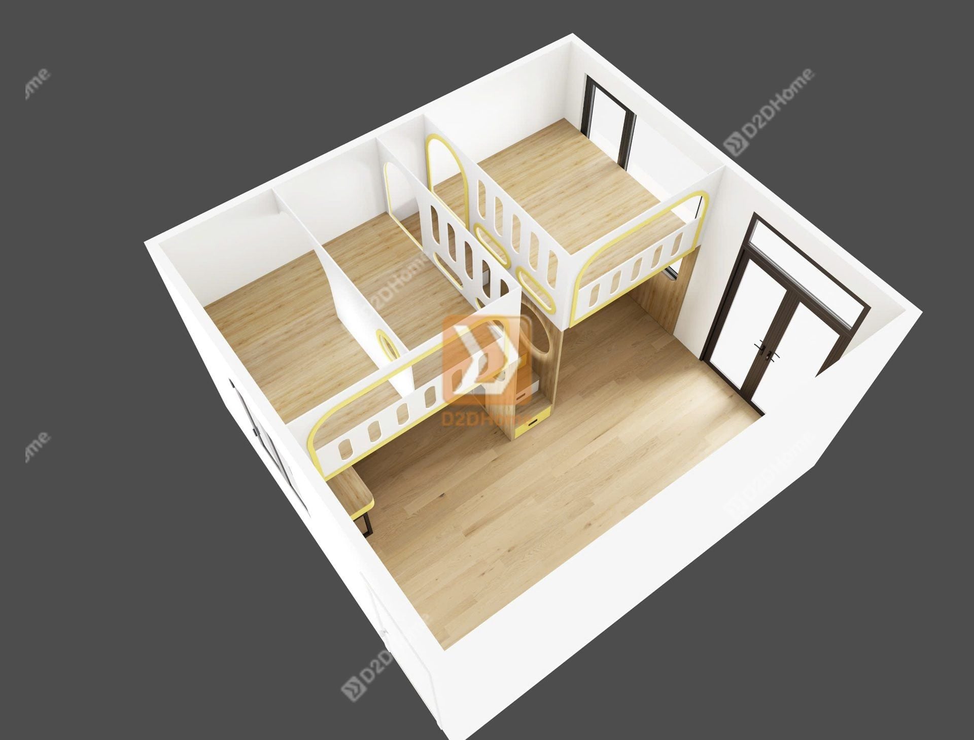  Phòng ngủ giường tầng cho 3 bé trai nhà chị Hoa 