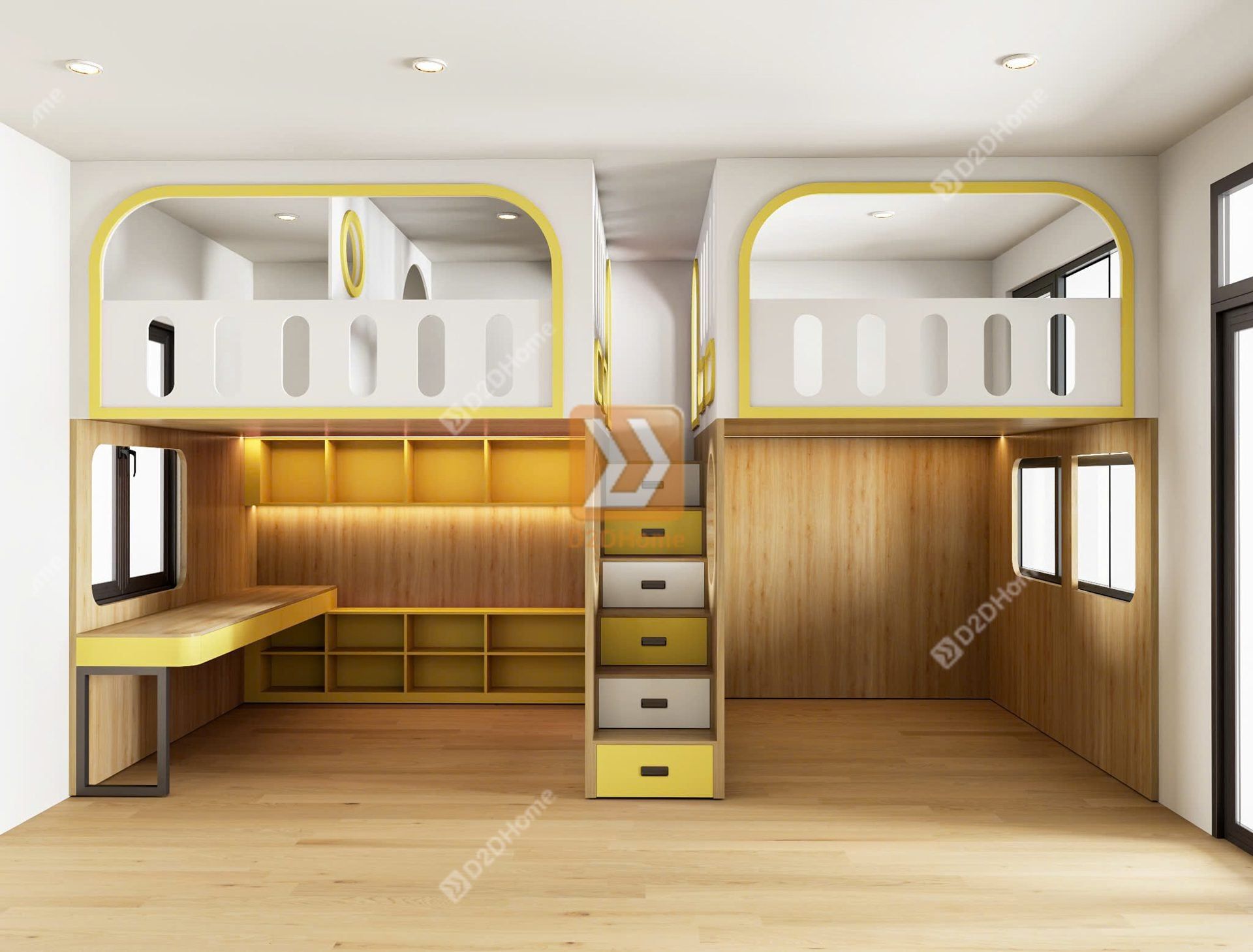  Phòng ngủ giường tầng cho 3 bé trai nhà chị Hoa 