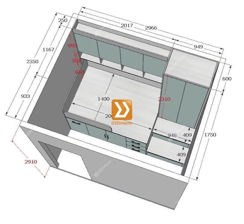  Phòng ngủ cho bé với hệ giường tủ bàn kết hợp nhà chị Lê Huỳnh 