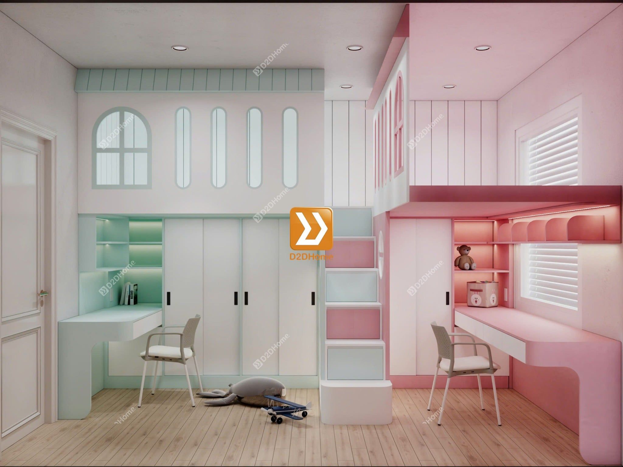  Phòng ngủ giường tầng cho 1 bé trai và 1 bé gái nhà chị Thảo Trần 