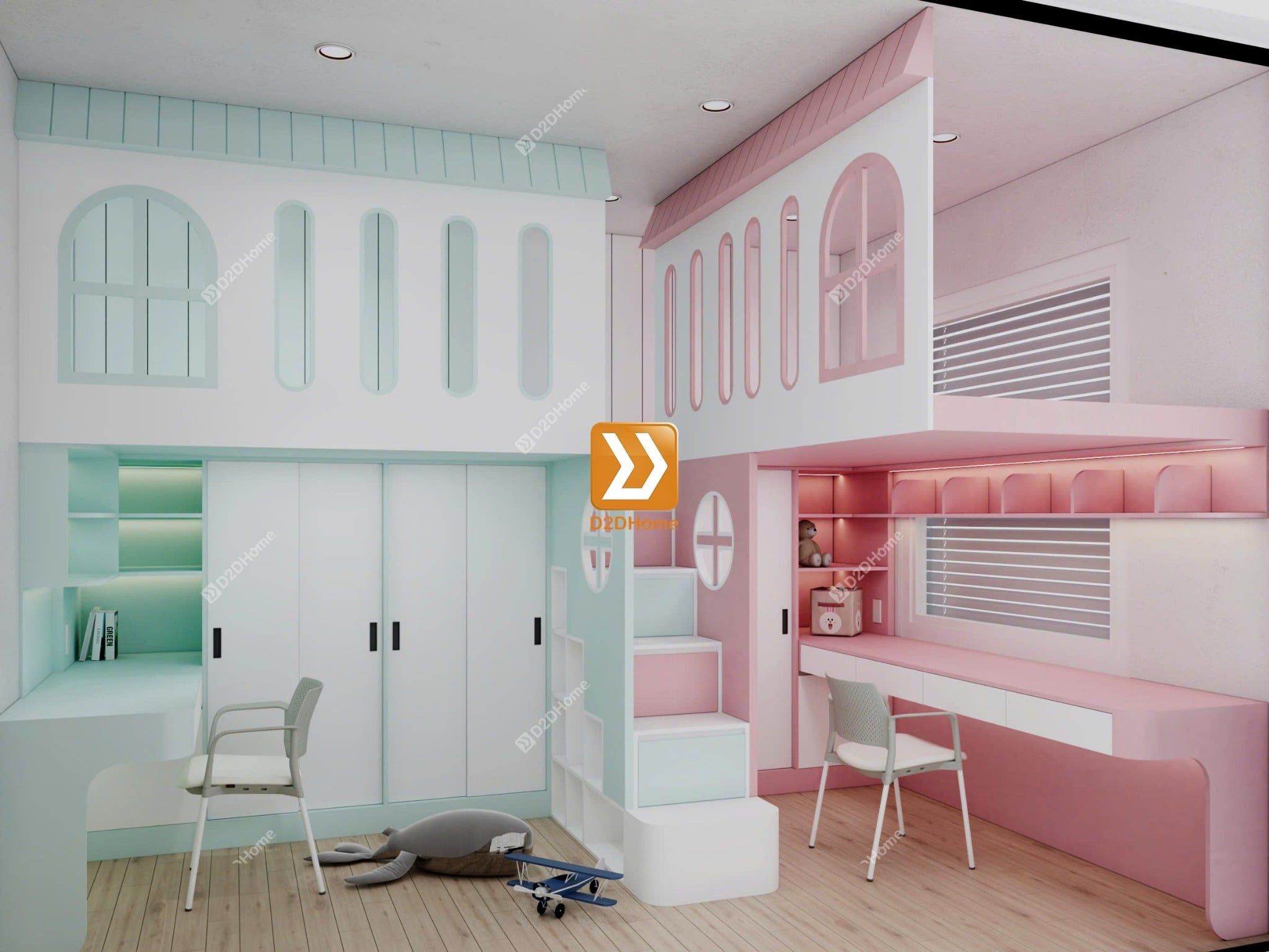  Phòng ngủ giường tầng cho 1 bé trai và 1 bé gái nhà chị Thảo Trần 