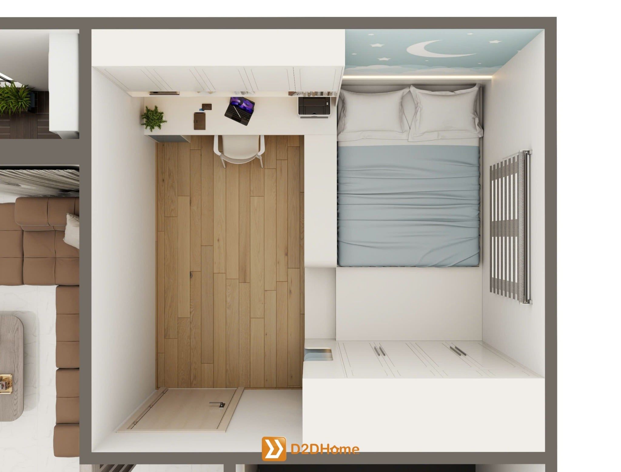 Phòng ngủ với hệ giường tủ bàn kết hợp nhà chị Uyên