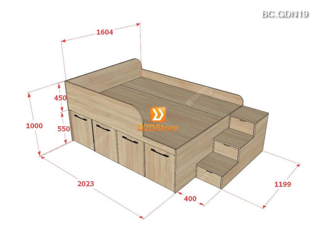 Giường lưu trữ thông minh nhiều kích thước mã BC.GDN19