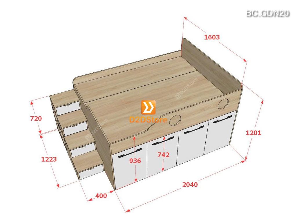 Giường ngủ kết hợp tủ lưu trữ đa năng nhiều kích thước mã BC.GDN20