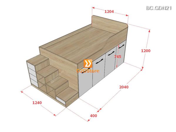 Giường ngủ kết hợp tủ lưu trữ thông minh nhiều kích thước mã BC.GDN21
