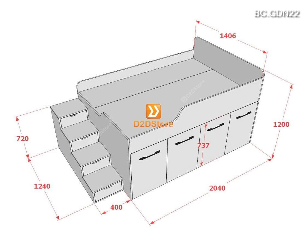 Giường ngủ thông minh đa năng nhiều kích thước mã BC.GDN22