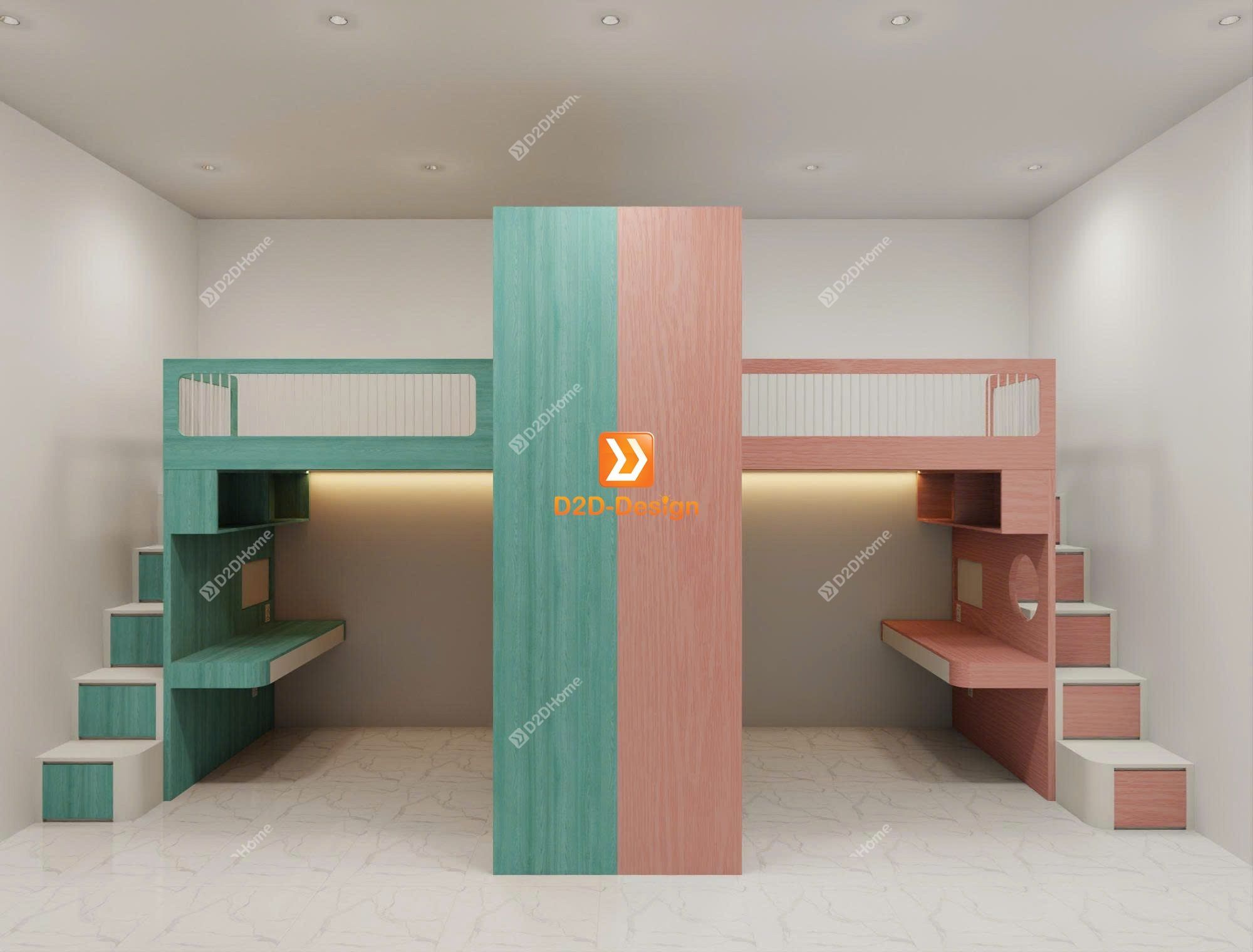 Phòng ngủ giường tầng cho 1 bé trai và 1 bé gái nhà anh Dũng Jack