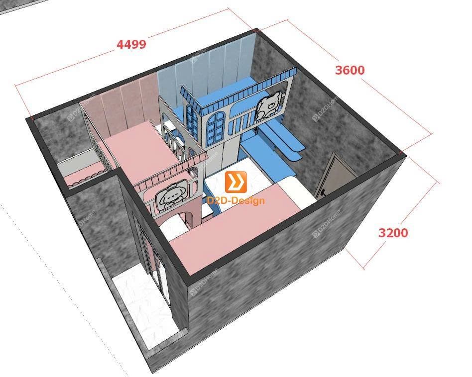Phòng ngủ giường tầng cho 1 bé trai và 1 bé gái nhà chị Mai Nguyễn