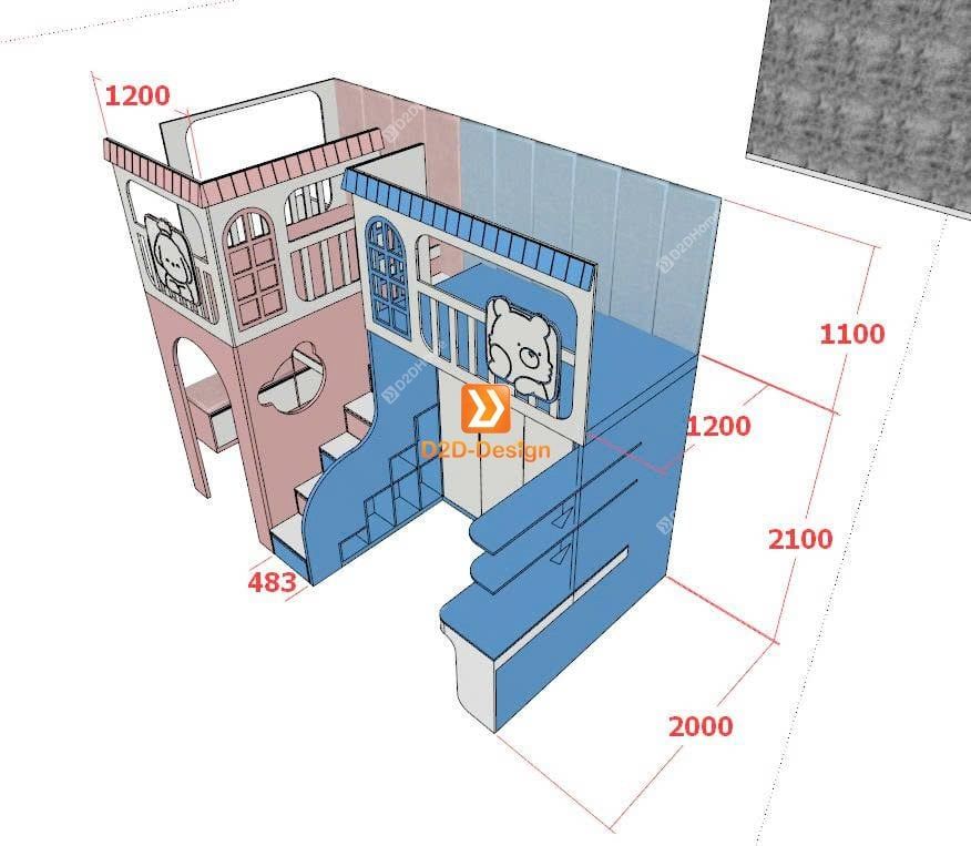 Phòng ngủ giường tầng cho 1 bé trai và 1 bé gái nhà chị Mai Nguyễn